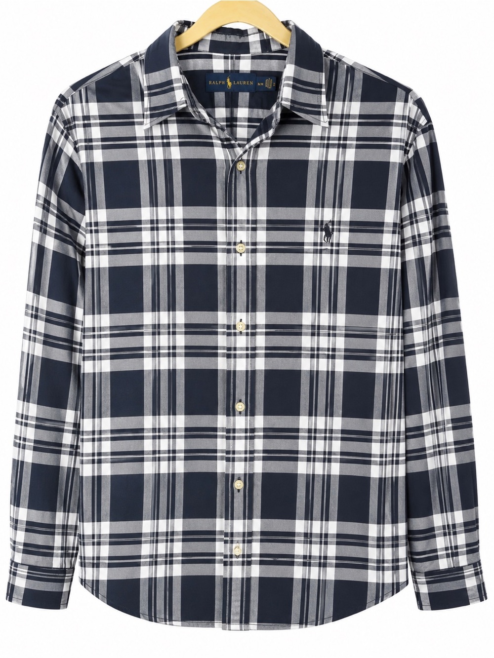 Ralph Lauren Navy and White Plaid Cotton Button-Down Shirt